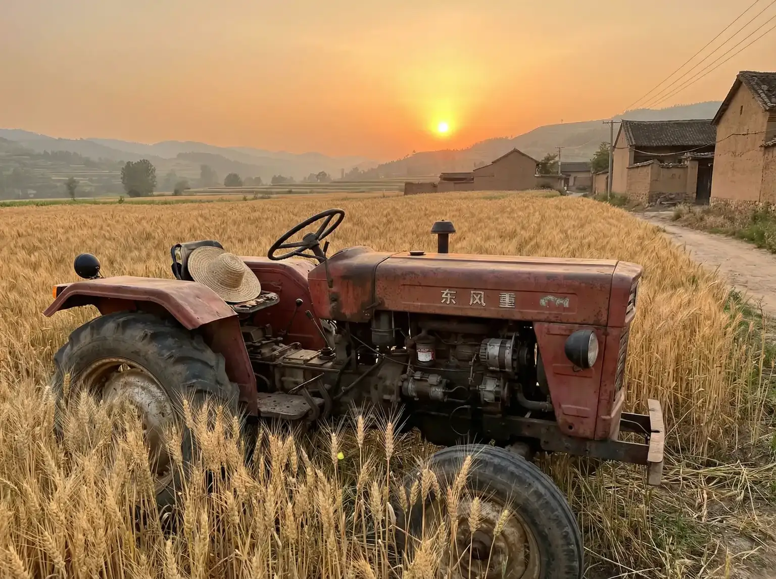 夕阳下的老式拖拉机停在麦田边 - 暖暖 高清 日本社区视频 田间记忆